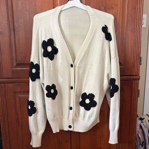 Cider Black Floral Cream Cardigan